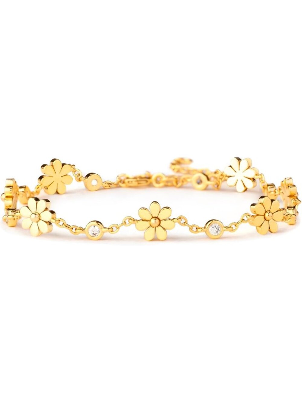 Dainty Flower Tennis Bracelet for Women, Gold Plated Charm Daisy Jewelry